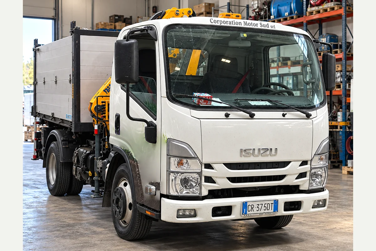 ISUZU · N1R 88A · GRU 10MT · RIBALTABILE — Vista del mezzo — CAB Noleggio Mezzi Speciali